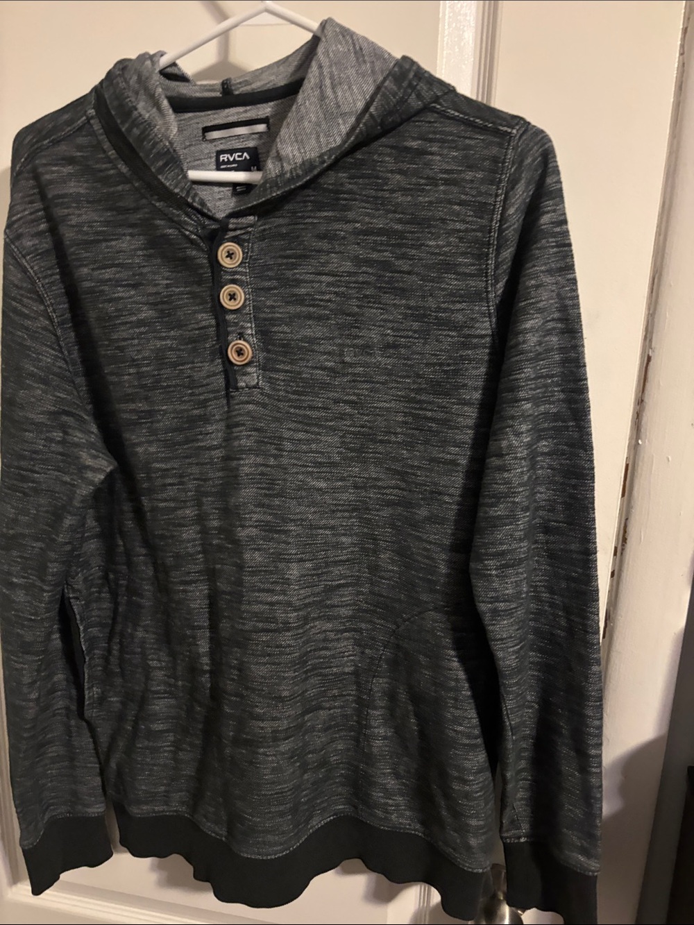 RVCA Men's Charcoal Heather Hooded Henley Pullover